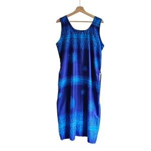 Vintage Y2K Rima Beachwear Tribal Flame & Sun Print Dress Very Lightweight Blue